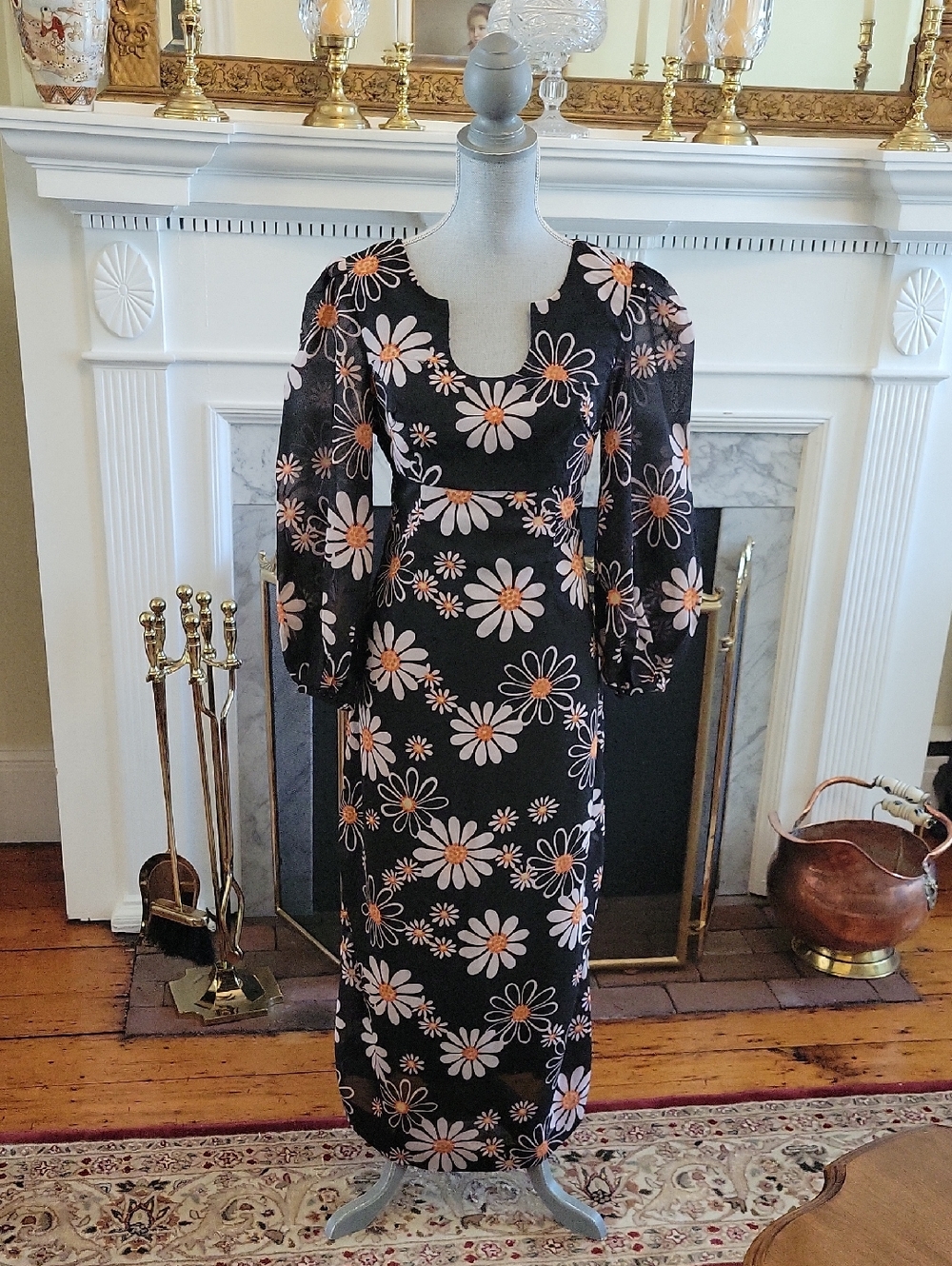 Vintage 70's Handmade  Flower Power Maxi Dress